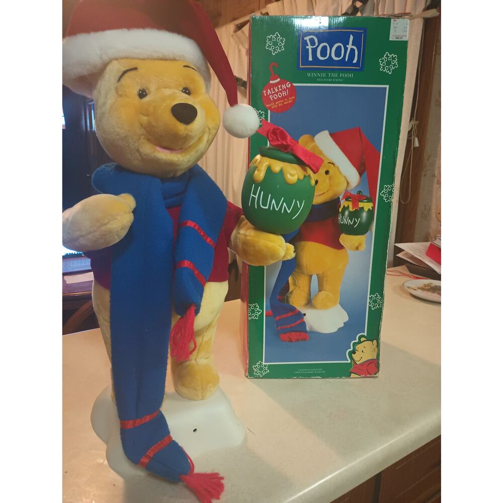 Vtg 24" Tall Winnie The Pooh Telco Animated Christmas‎ Motionette Figure Xmas 97